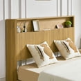 thumbnail image 3 of Miniyam Full XL Size Bed with Textured Wave-Panel Headboard and Charging Station, Woodgrain Storage Shelf with USB and Outlets for Adult, Natural, 3 of 7