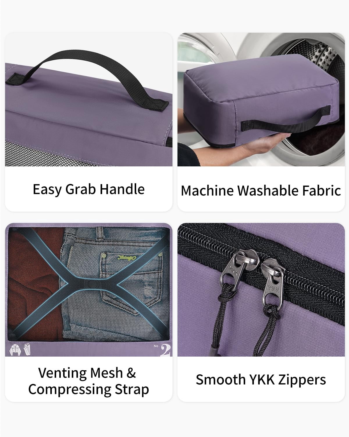 7 Pcs Packing Cubes for Travel Organizer Tear-Resistant with Number Icon Handle Storage Bags for Carry on Bag for Clothes Shoes, Purple