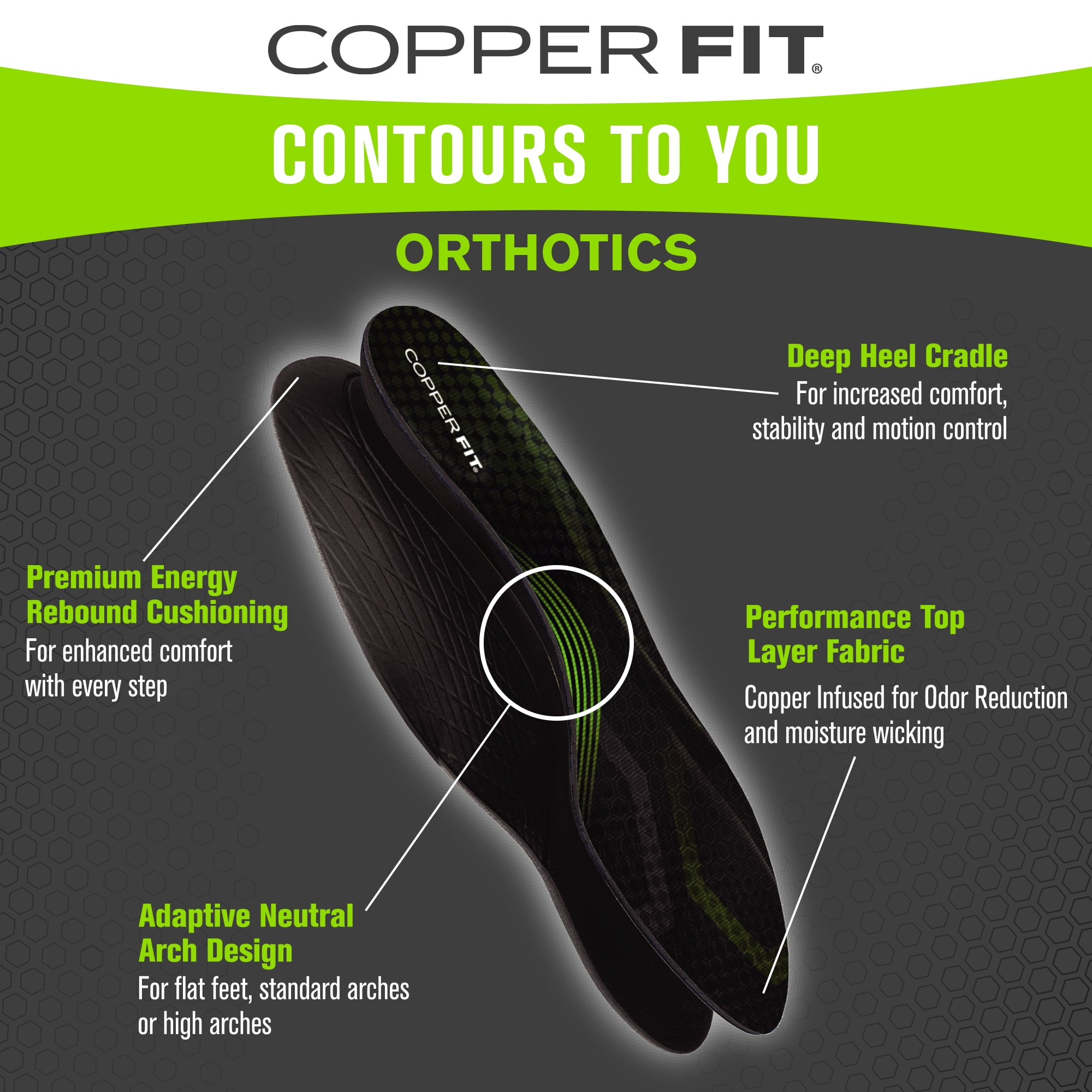 Copper Fit Orthotics Womens Insoles, Contours to You, Medium, 9.5 - 11