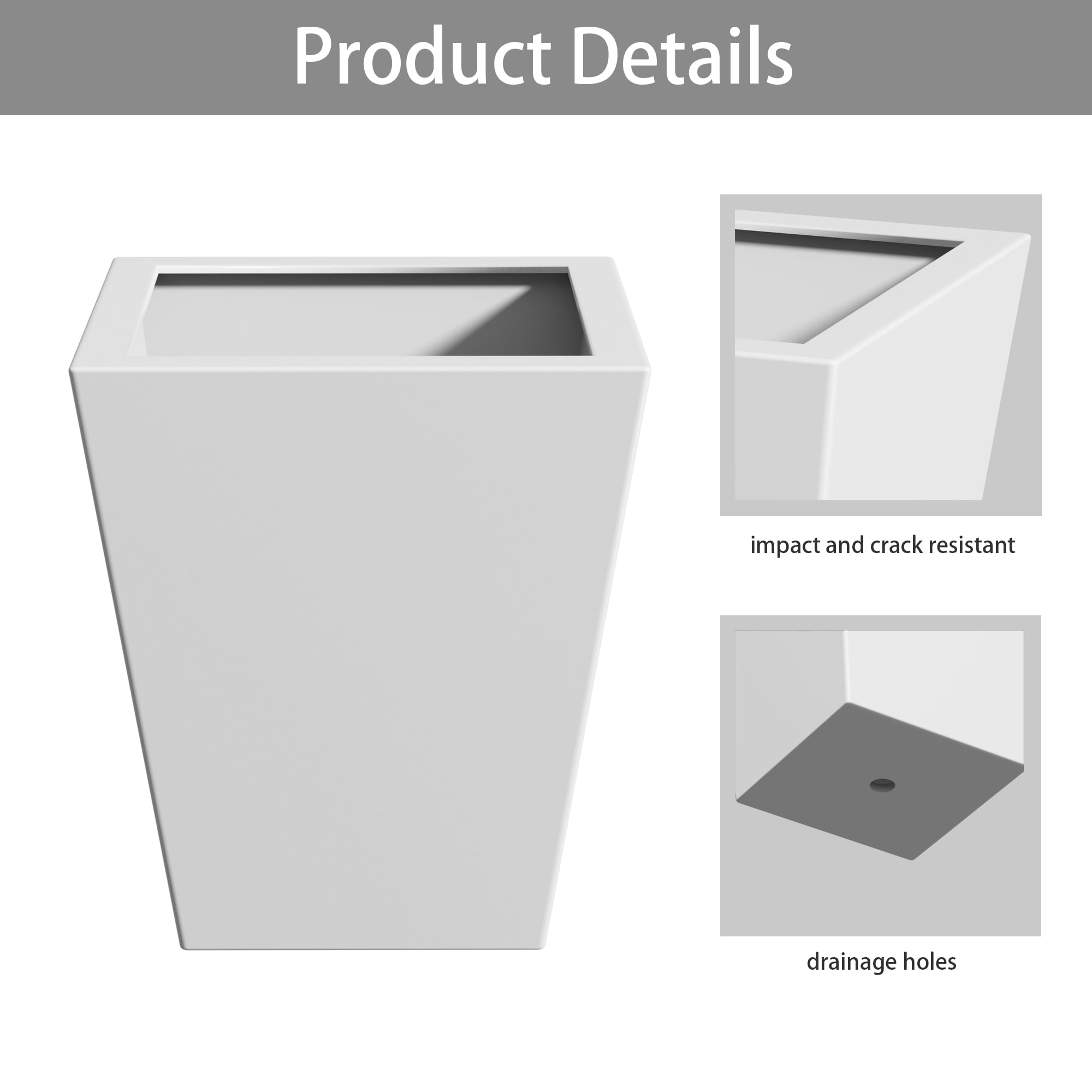 MAYEERTY 22*19*19" White Modern Metal Cone Planter with Drainage Hole for Outdoor Gardening, Patio & Balcony