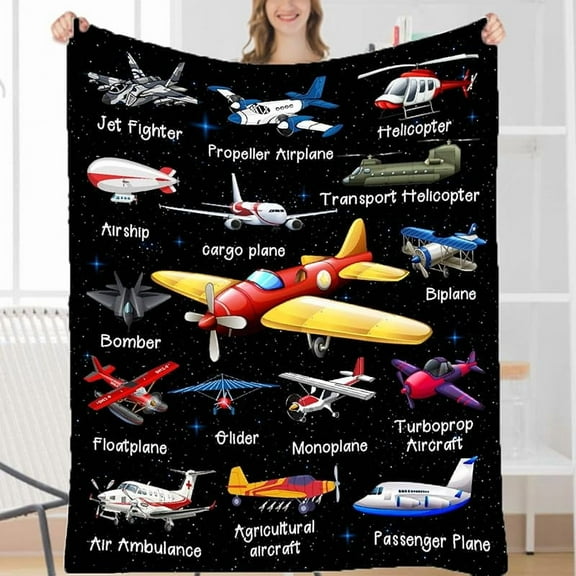 Airplane Throw Blanket, Airplane Gifts for Boys Girls Adults, Aircraft Throw, Plush Cozy Lightweight Flannel Quilts for Bedroom Sofa Couch Living Room Decoration