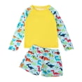 thumbnail image 1 of Kids' Long Sleeve Cartoon Sark Print Quck Dry 2 Piece Swimsuit Set With Swim Trunks, 1 of 8
