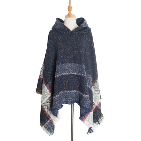 VKOYWKM Poncho Sweater for Women Batwing Sleeve Hooded Shrug Shawl Fall Knit Poncho Cape Wrap Sweater Asymmetric Hem Pullover Sweater
