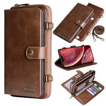 Dteck Wallet Case for iPhone 12 Pro / iPhone 12 6.1-inch, 2 in 1 Magnetic Detachable Wallet Purse [Crossbody Chain] Durable PU Leather Zipper Handbag Folio Flip Card Slot Protection Back Cover, Brown