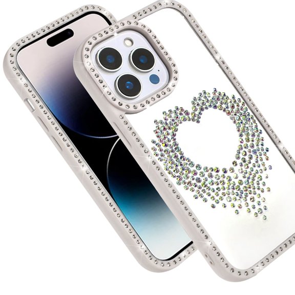 XPM for iPhone 14 Pro Max (6.7") Phone Case, Angel Hearts Glitter Shimmer Diamond Edge Hybrid Drop Protection Shockproof Design Cover for iPhone 14 Pro Max (Beige)