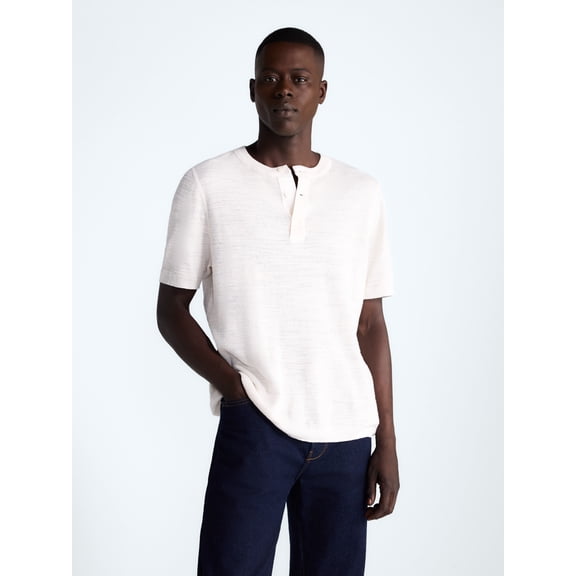 Free Assembly Men’s Textured Cotton Henley Shirt with Short Sleeves. Sizes XS-3XL