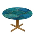thumbnail image 3 of BANET Mermaid Fish Scale Wave Tablecloths  Round Tablecloth Watercolor Dark Teal Turquoise with Gold Line Tablecloths for Dining Kitchen Wedding and Parties 31"-35, 3 of 8