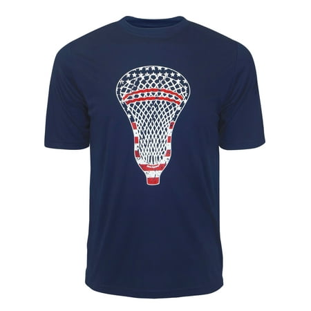 Zone Apparel Men's American Flag Lacrosse Head Performance T-Shirt Small