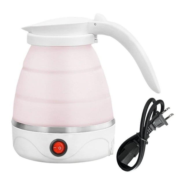 Caldera de agua de tetera eléctrica plegable 1200 ml de campamento pequeño compacto de ebullición rápida, almacenamiento fácil, té liviano portátil Rosa