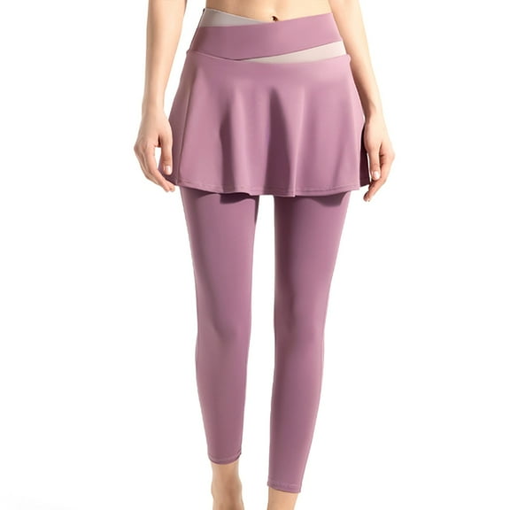 Fiaer Leggings for Women with Skirt High Waisted Athletic Flowy Skirted Pants Plus Size Slim Fit Solid Color Trousers Purple XL