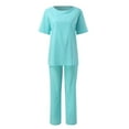 thumbnail image 5 of Baqcunre Women's Belt Pocket Suit with Half-Sleeve O-Neck Top and Wide-Leg Pant Set,Color Sky Blue,Size S-5XL, 5 of 7