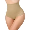 thumbnail image 4 of INSPIRE CHIC Women's High Waisted Shapewear Thong Tummy Control Slimming Ice Silk Elegant Lace Underwear Small Beige, 4 of 5