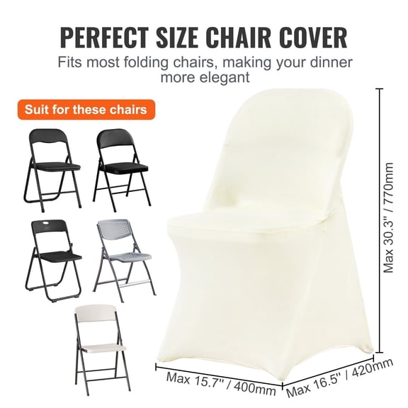 Washable Stretch Chair Covers 30PCS, Fitted Spandex for Wedding Banquet Party, Ivory White Protective Slipcovers