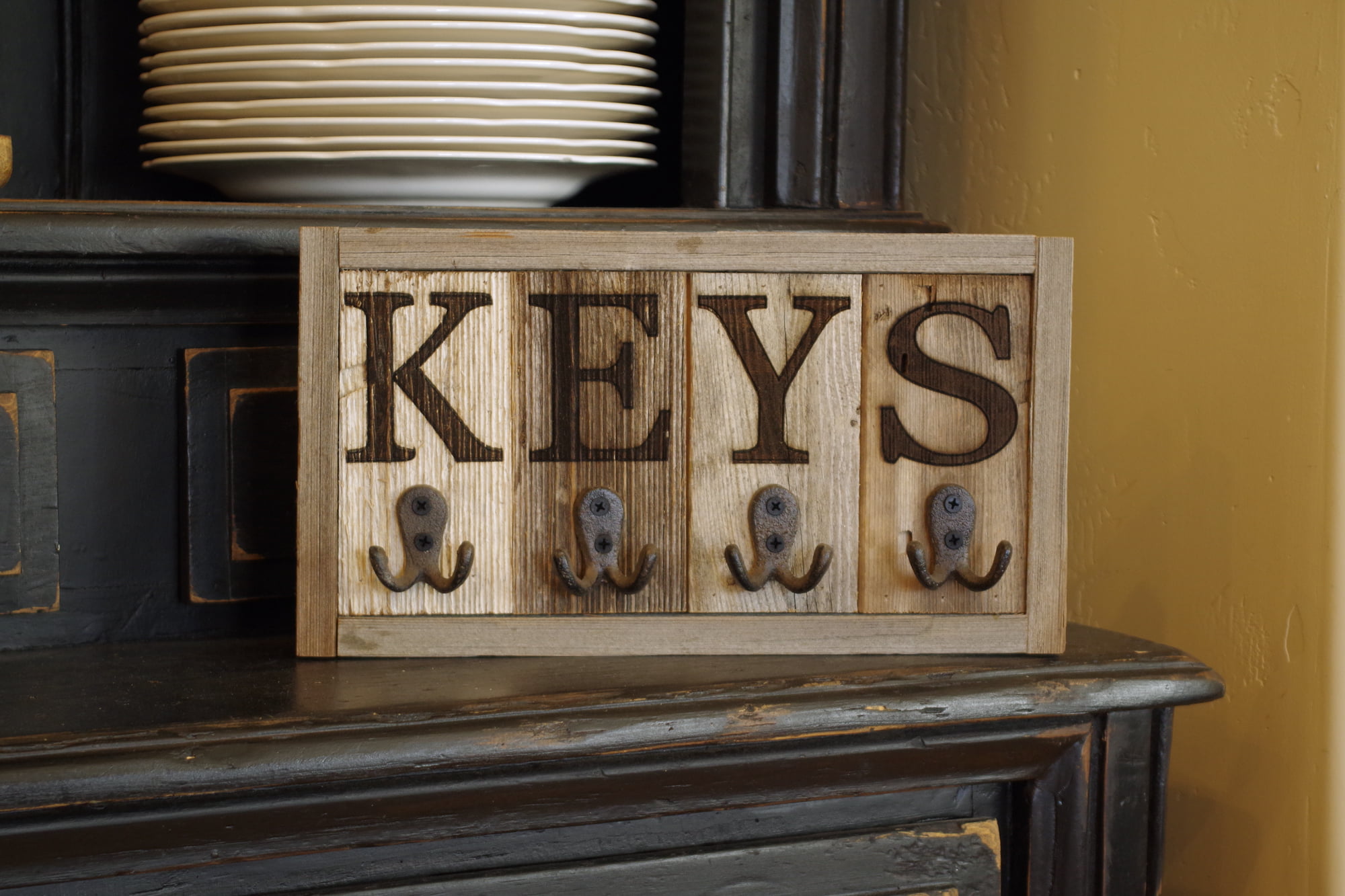 Beautiful Wall Mounted Key Holder Key Rack Hooks with Decor Shelf Sky wood 