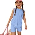thumbnail image 7 of Girls' Clothing Sets Summer Outfits Size 8 Cute Preppy Girls 2 Piece Outfits Lounge Set Athletic Sleeveless T Shirts Top and Shorts Clothing Sets Light Blue 9-10 Years, 7 of 7