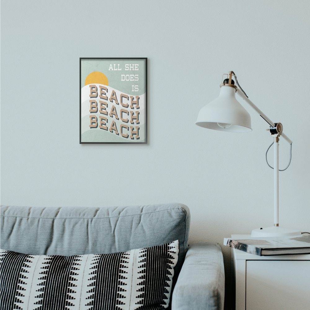 Stupell Industries Funny Word Beach Ocean Coast Design Framed Giclee Texturized Art by Daphne Polselli