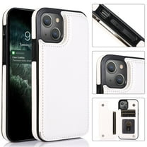 Apple iPhone 13 Wallet Case with Card Holder, Dteck PU Leather Kickstand Card Slots Case, Double Magnetic Clasp and Durable Shockproof Cover For iPhone 13,White
