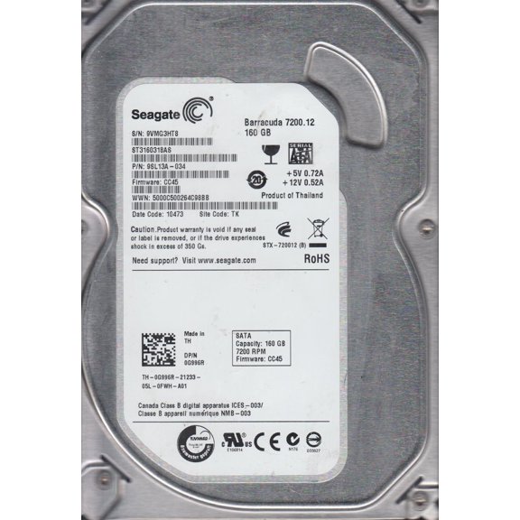 ST3160318AS, 9VM, TK, PN 9SL13A-034, FW CC45, Seagate 160GB SATA 3.5 Hard Drive