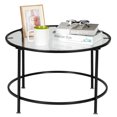 thumbnail image 3 of 2 Layers 5mm Thick Tempered Glass Countertops Round Wrought Iron Coffee Table Black, 3 of 9