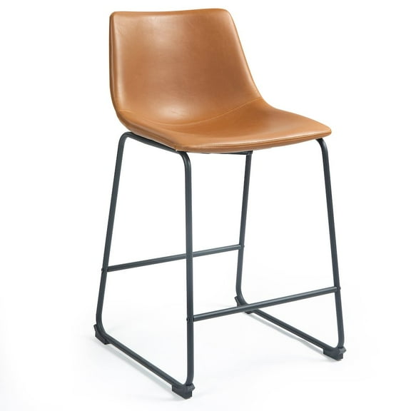 Set of 2 Adan Iron Frame Vintage Cappuccino Faux Leather Counter Stool