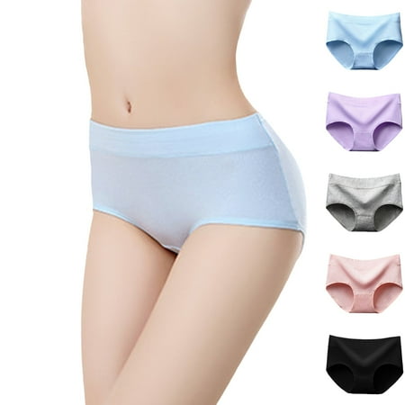 

Felwors Women s 5 Piece Mixed Color Summer Thin Mid Waist Crotch Breathable Comfortable Underwear