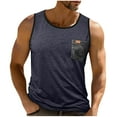 thumbnail image 3 of TAGOLD Mens Summer Round-Neck Tank Top Solid Color Color Pocket Fitness Sports Top, 3 of 5