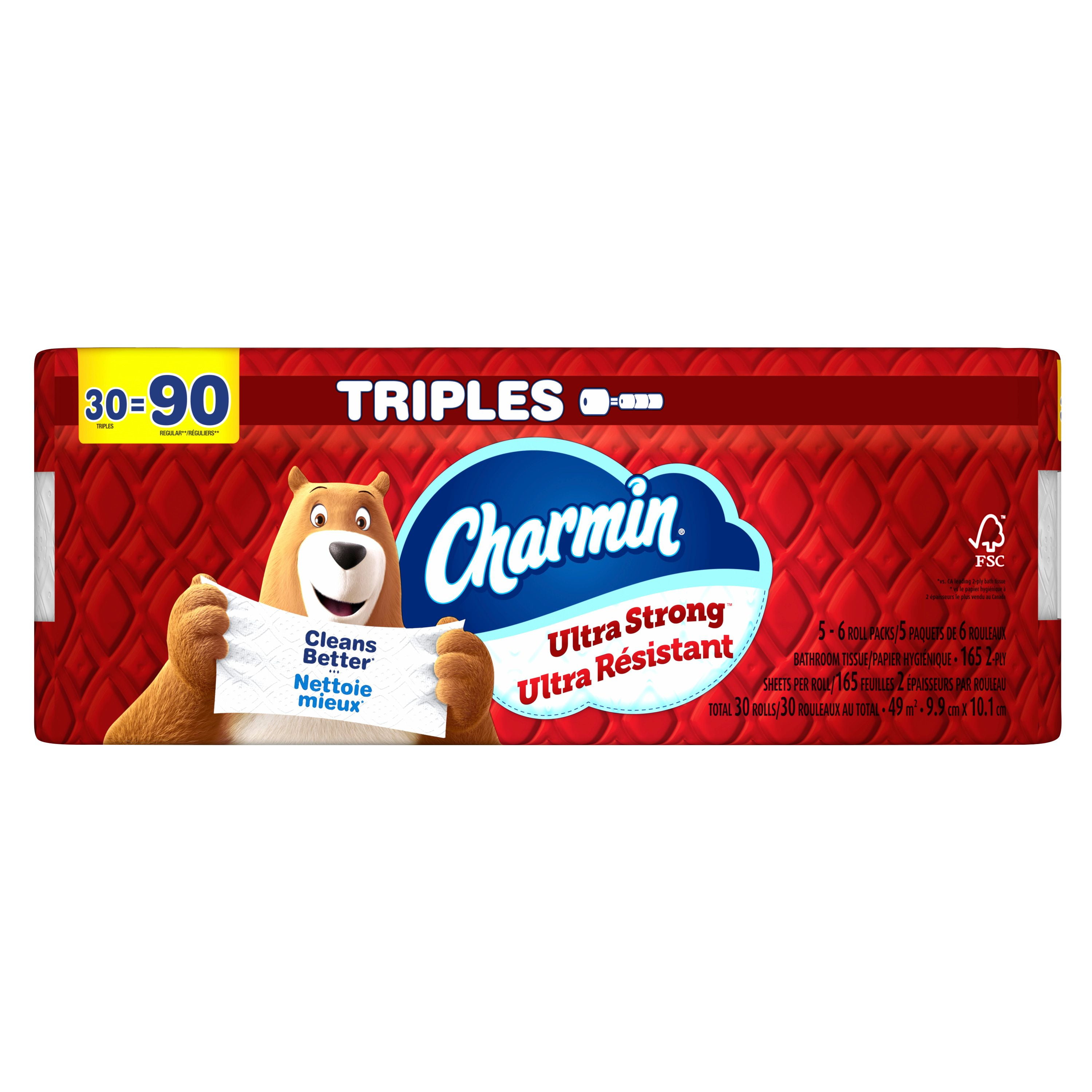 Charmin Toilet Paper Ultra Strong, 30 Triple Rolls = 90 Regular Rolls, 2-ply Bath Tissue, 30CT