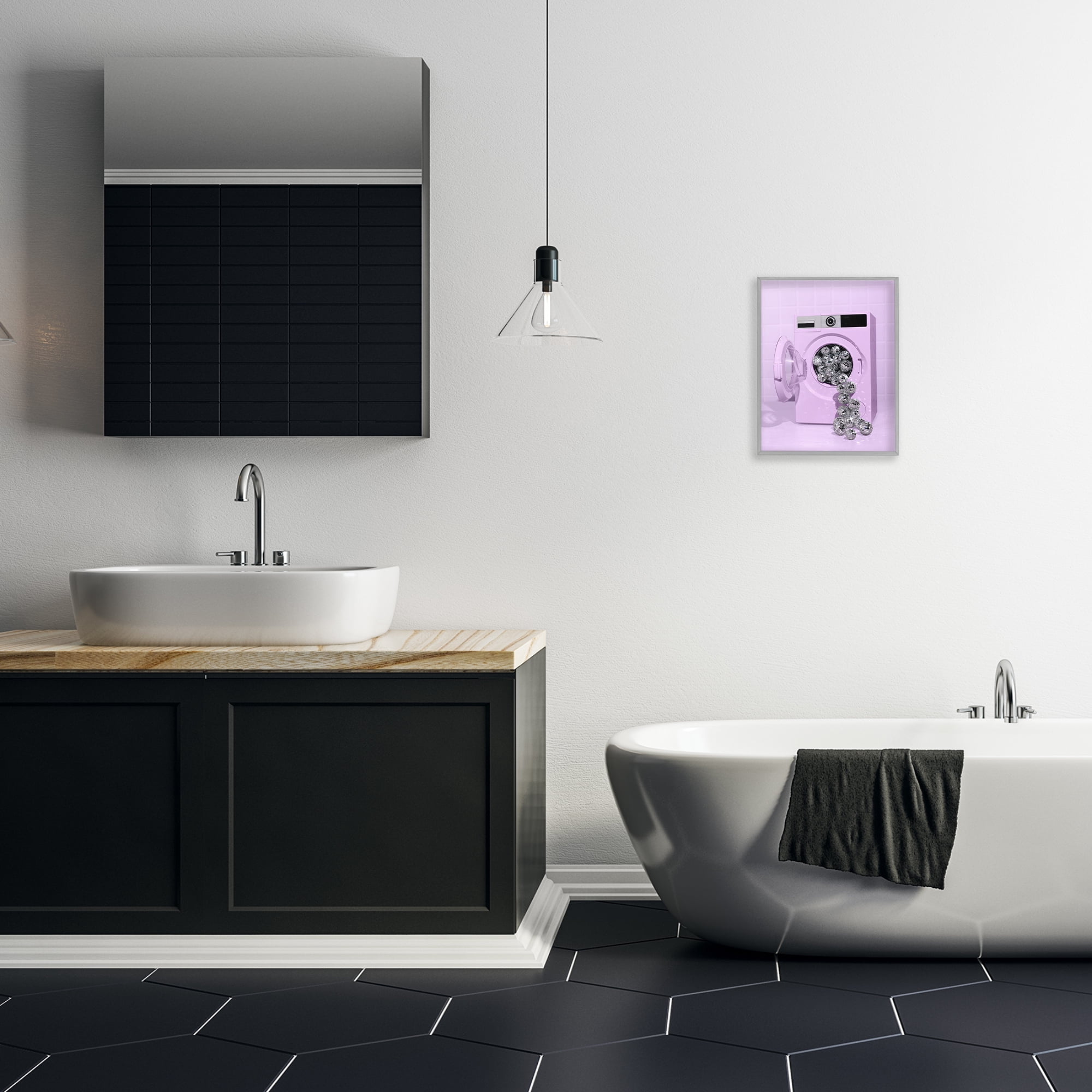 Stupell Industries Disco Laundry Machine over Purple Gray Framed Giclee Art, design by LISH Creative