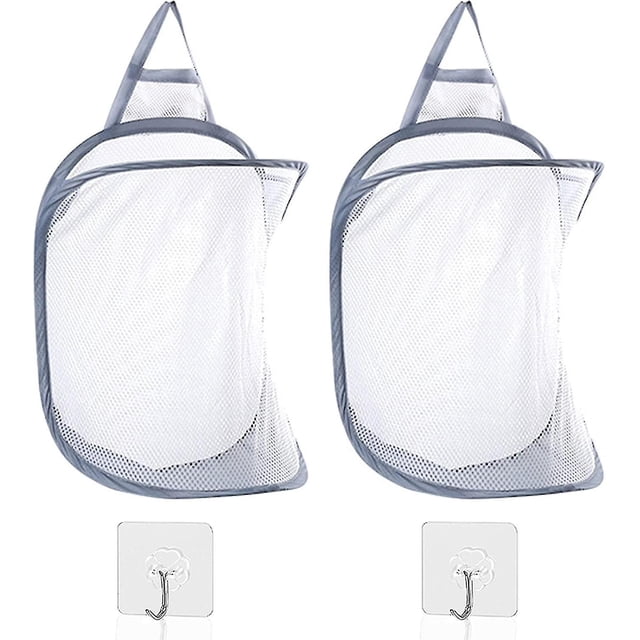 Hanging Laundry Hamper Foldable Mesh Hamper Dirty Cloth Basket With Carry Handle, Mesh Pop Up Laundry Hamper For Travel,bedroom,bathroom,dorms (grey2p