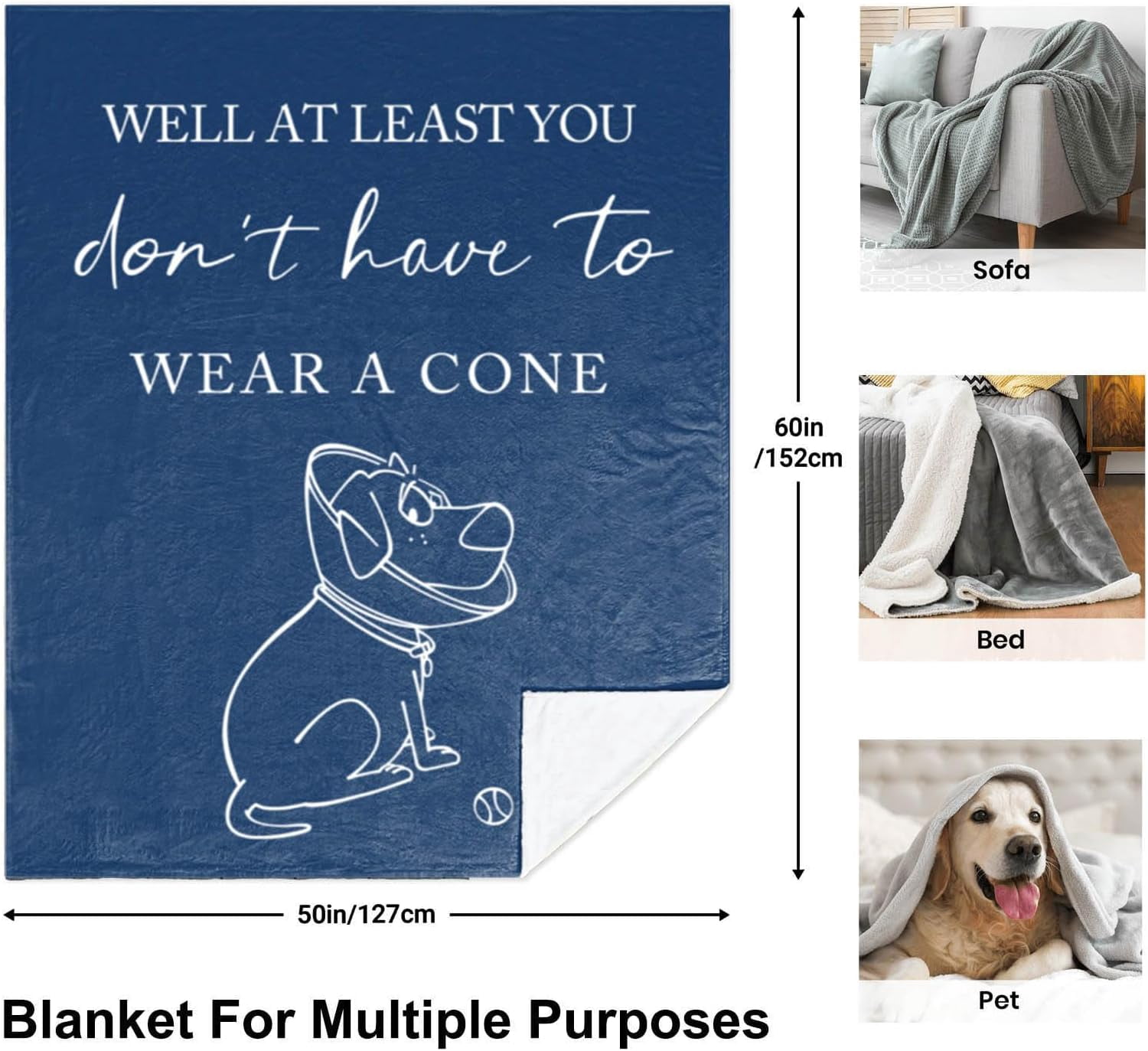 Get Well Gifts for Women/Men Blanket, Get Well Soon/Feel Better/Surgery Recovery/Cheer Up Gifts for Women, at Least You Dont Have to Wear A Cone Throw Blankets