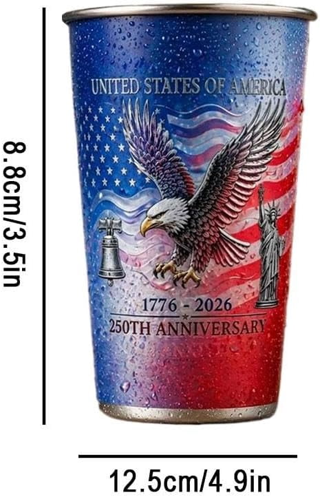 Patriotic Color Changing Cups, 250th Anniversary USA Stainless Steel Tumbler 16.9 oz, Cold Activated Red White Blue Reusable Drinking Mug