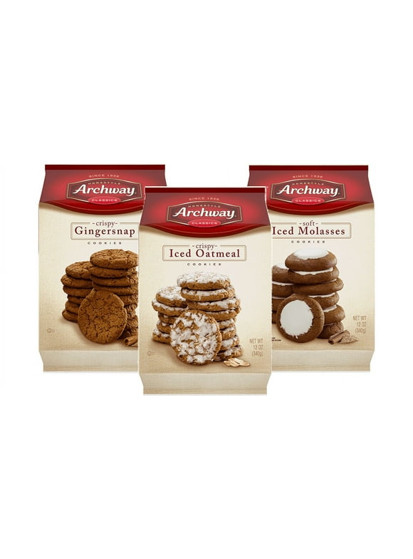 Archway Classics Iced Oatmeal, Iced Molasses & Gingersnaps Cookies, Variety 3-Pack