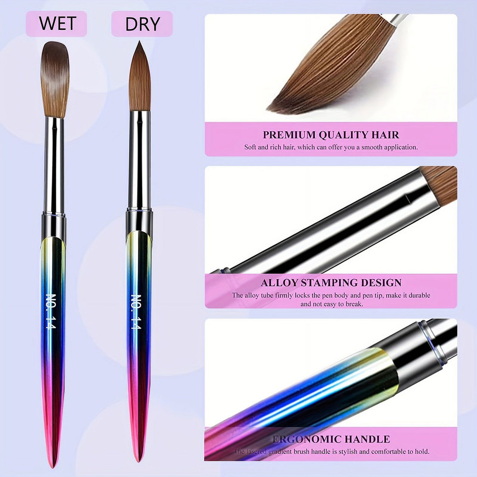 MAGIC ARMOR Acrylic Nail art Brush Set 4pcs Kolinsky Acrylic Nail