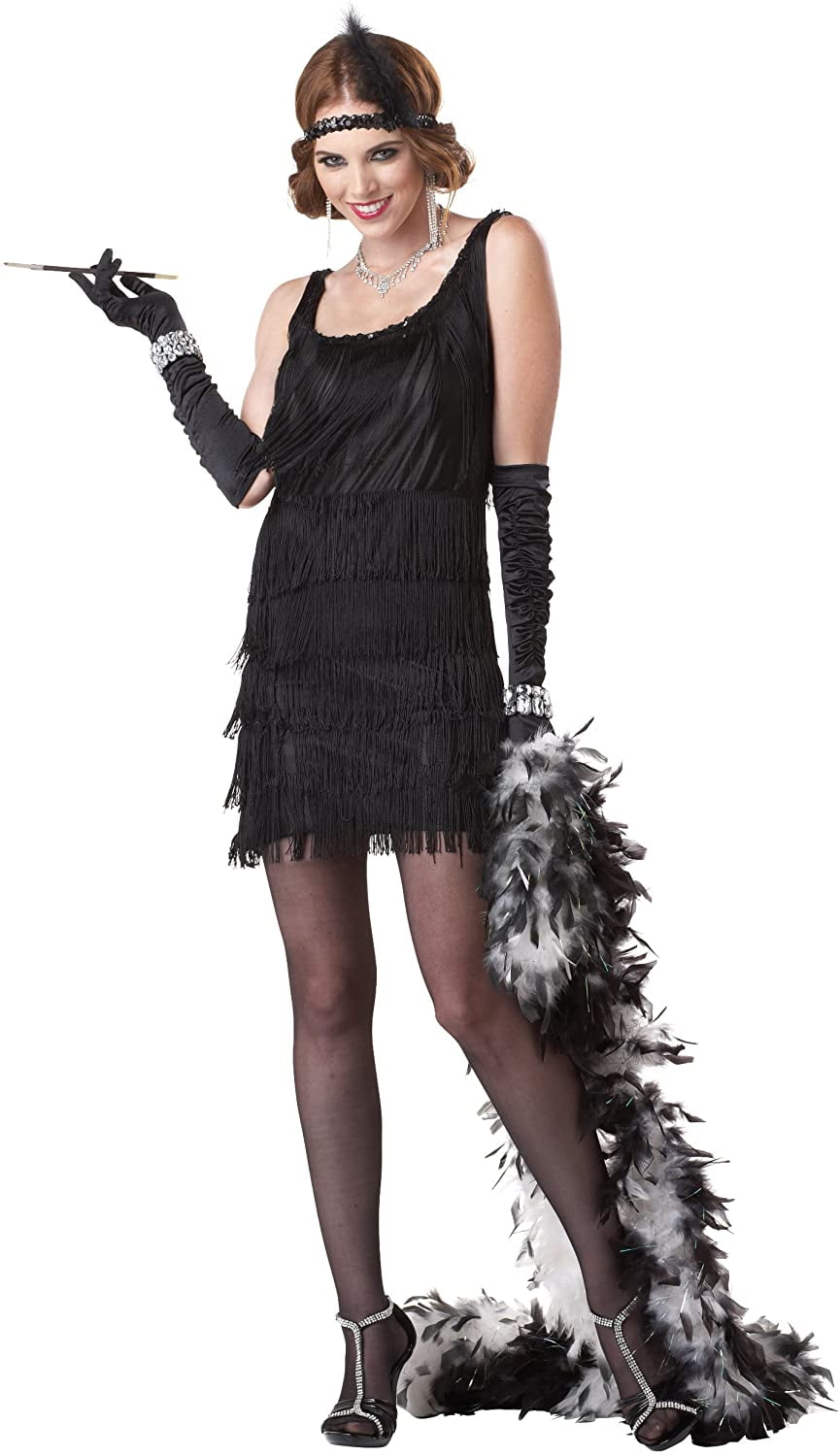 Purple/Black Flapper Costume Womens Fancy Dress 20s Feather Headband Adult NEW 