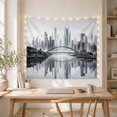 thumbnail image 5 of Arched Bridge Across Water and City Skyline, Serene Minimalist for Cityscape Fans, Monochrome Urban Art, Housewarming Gift, Tapestry Wall Hanging for Bedroom and Living Room, 5 of 7