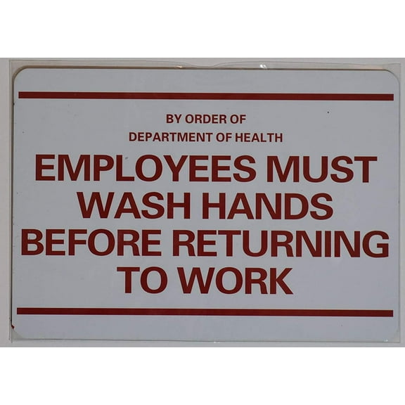 Employee Must WASH Hand Sign - Food Facility Sign (7x10, Brush Aluminium, with Double Sided Tape)