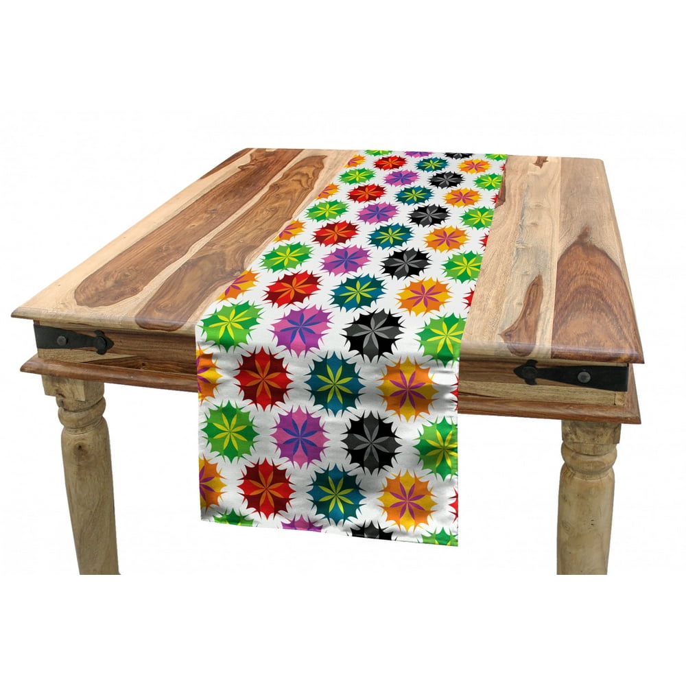 Colorful Table Runner, Vibrant Colored Abstract Floral with Sharp Edges