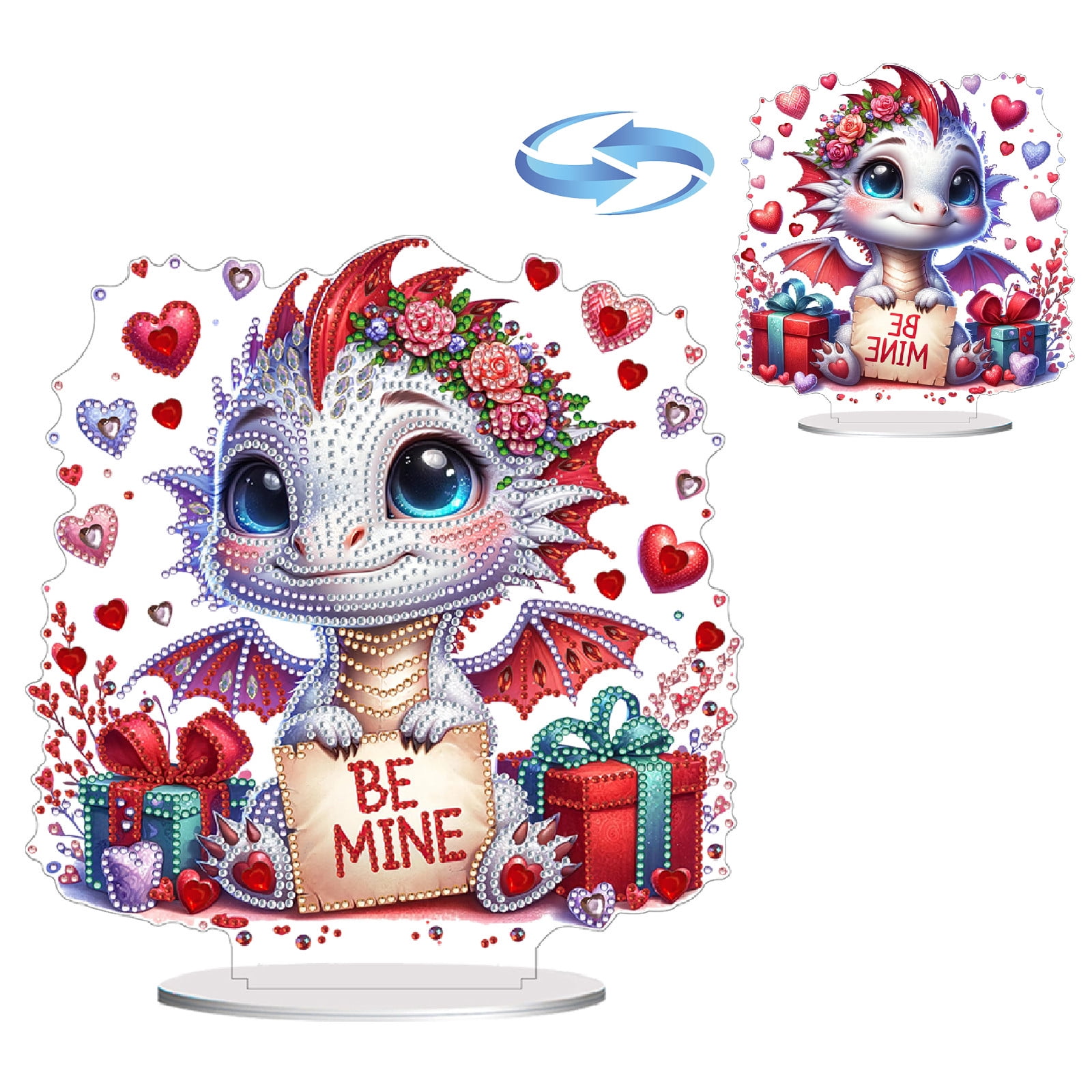 Flopesn Romantic Animal DIY Diamond Art Painting Decorative Ornament, Valentine's Day Gift Creative Design Pet Home Decor (Double-Sided Pattern, Single-Sided Diamonds)-2PCS-A