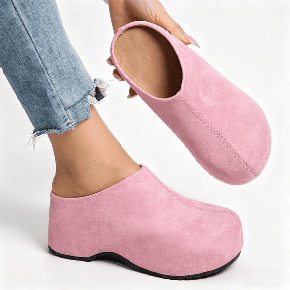 Women's Slip-On Platform Mule Clogs, Faux Suede, Casual Closed Toe Shoes