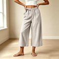 thumbnail image 2 of Kaemgyyd Wide Leg Pants Casual Wide Leg Capris Pants Side Bow High Waist Trousers Vacation Cropped Clothes（White,X-Large）, 2 of 6