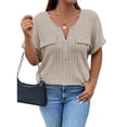 thumbnail image 3 of Keeccty Women 1/2 Zip Collar Rib Knit Tops Summer Casual Loose V-Neck T-Shirt, 3 of 4