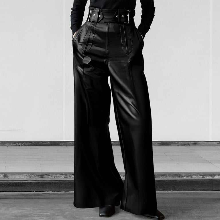Ryrjj Women's Faux Leather Pants High Waisted Wide Leg Dress Pants with Pockets Front Pleated Party Club Trousers(Black,L) Ryrjj Women's Faux Leather Pants High Waisted Wide Leg Dress Pants with Pockets Front Pleated Party Club Trousers(Black,L)