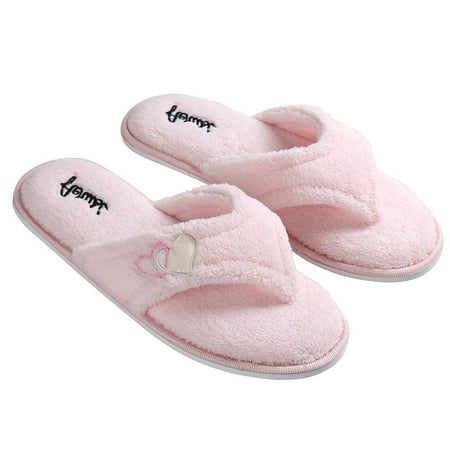 Women's Cozy Heart Soft Plush Thong Slippers with No-Slip Rubber