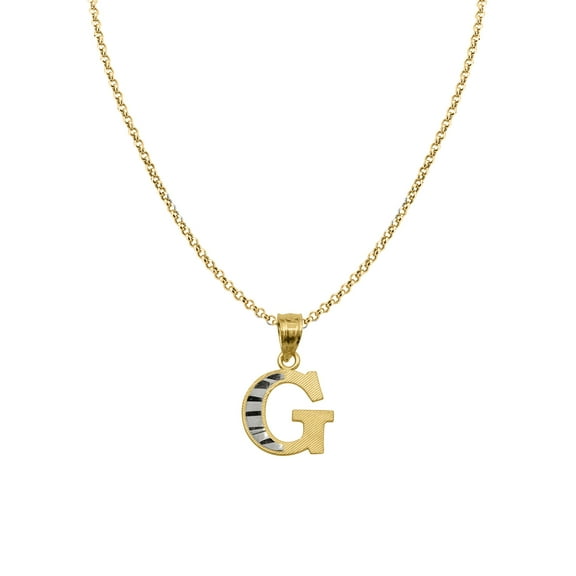 Genuine 14k Two-tone Gold 0.59" Diamond-cut Initial Letter G Necklace 16", 18", 20", 22" Trendy Charm Initial Necklaces for Women