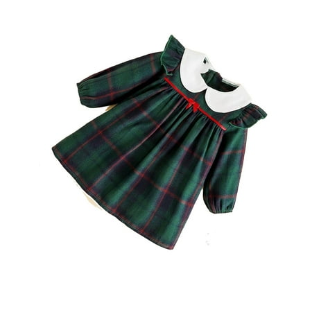 

Cute Plaid Print Peter Pan Collar Smock Long Sleeve Multicolor Baby Dresses (Baby s)