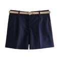 thumbnail image 6 of Womens Fashion Dressy Shorts Belted High Waisted Shorts Loose Casual Work with Pockets Navy L, 6 of 6