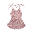 thumbnail image 2 of Wsevypo Baby Girl Floral Print V-neck Sleeveless Button Belt Short Romper, 2 of 5