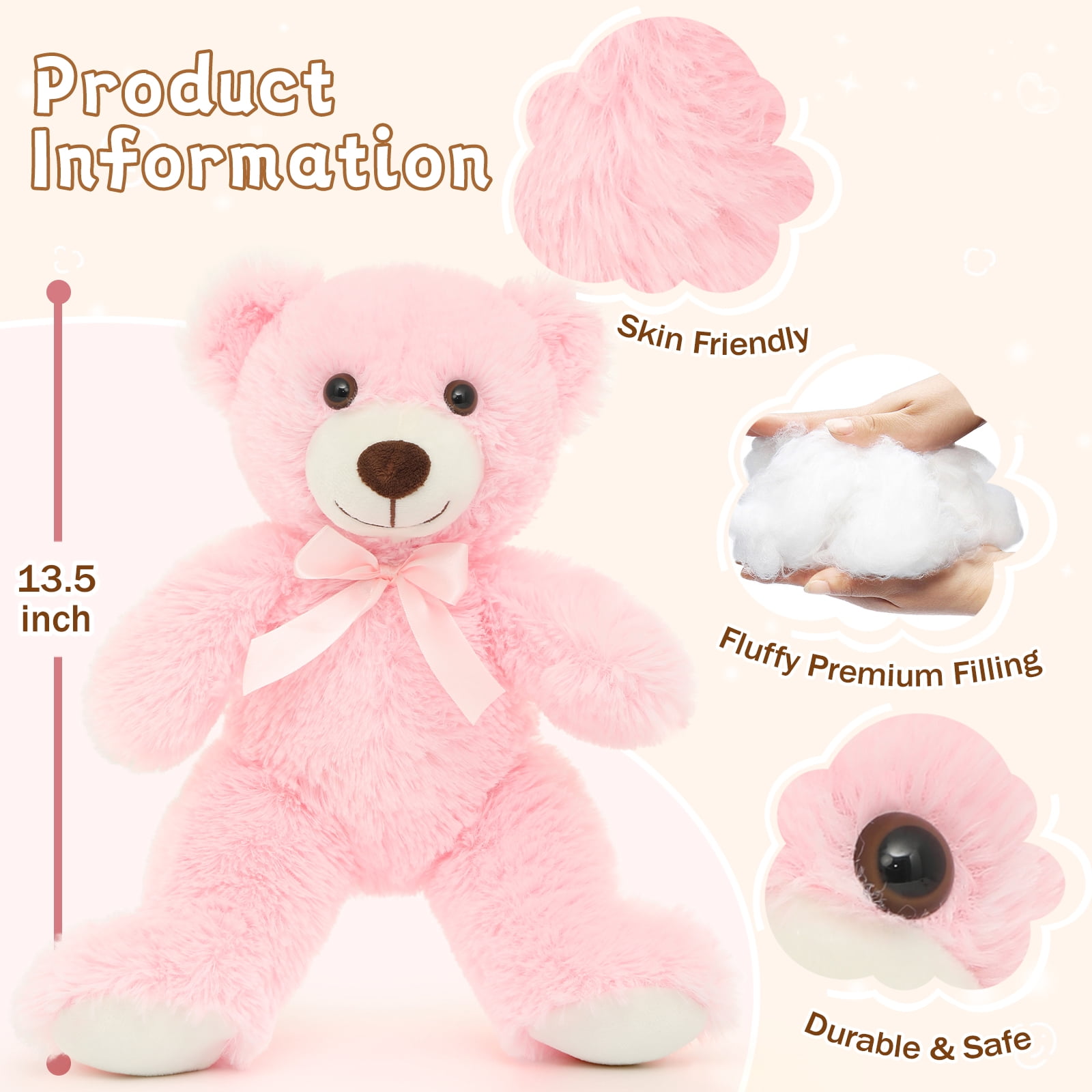 MaoGoLan 10 Pcs Pink Bear Stuffed Animals Set 13'' Cute Plush Stuffed Bear Toy Bulk