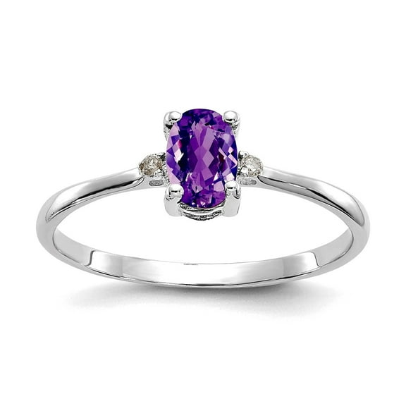 14k White Gold Polished Diamond and Amethyst Ring Size 6 Ring for Women - .01 dwt