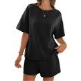 thumbnail image 2 of Short Sleeved 2 Pieces Waffle Knit Set Casual .loose Tops and Shorts Pants Lounge Sets, 2 of 6